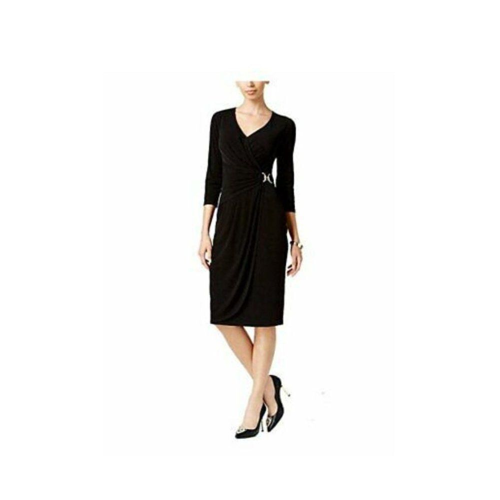 Thalia Sodi Buckled Faux-Wrap Dress XS Black